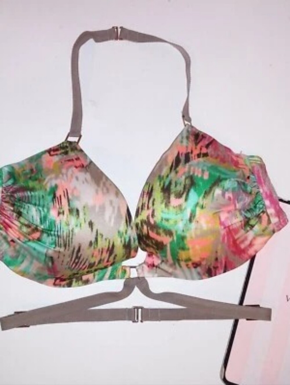 NWOT Victoria's Secret Hottie Halter Turquoise Pink Multicolor Bikini Top 34DD - Picture 2 of 5